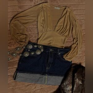 Elegant Tan Blouse with mesh Long Sleeves